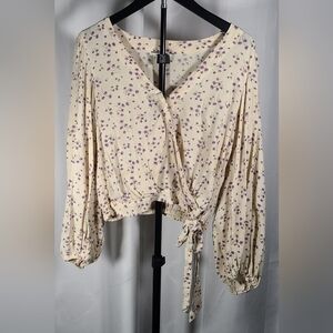 American Eagle Outfitters Floral Wrap Blouse - Cream and Purple